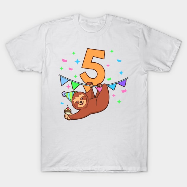 I am 5 with sloth - kids birthday 5 years old T-Shirt by Modern Medieval Design